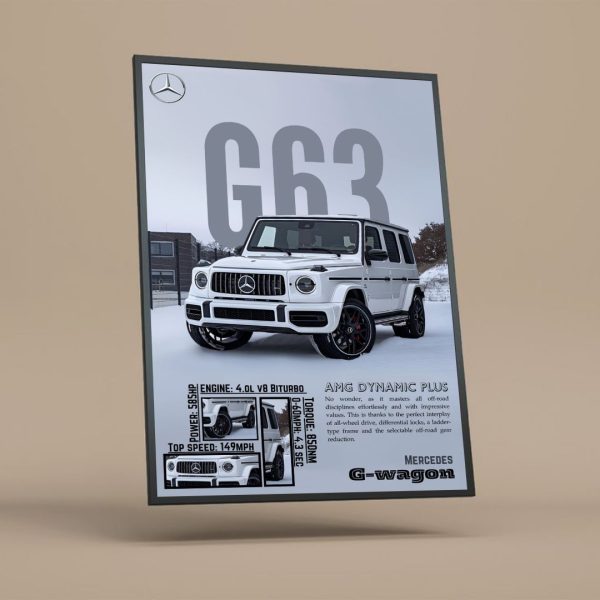 تابلو دکوراتیو مرسدس بنز G63 سفید با طراحی مینیمال مناسب دکوراسیون لوکس