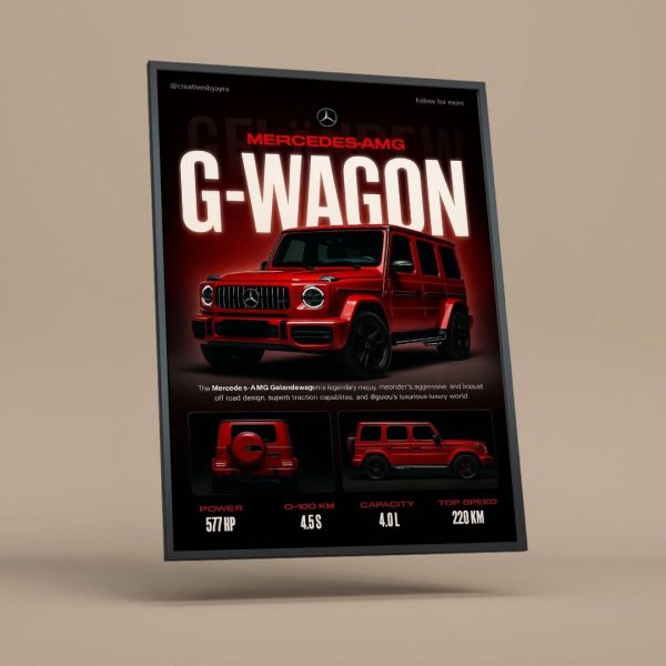 تابلو دکوراتیو مرسدس بنز G-Wagon AMG قرمز مناسب دکوراسیون مدرن